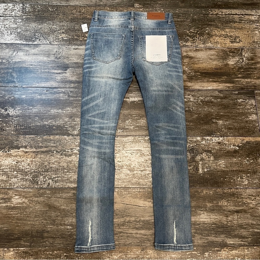 Stampd Jeans Womens Size 28 Pacific Blue Busted Knee Distressed $300 Retail NEW - Picture 9 of 15